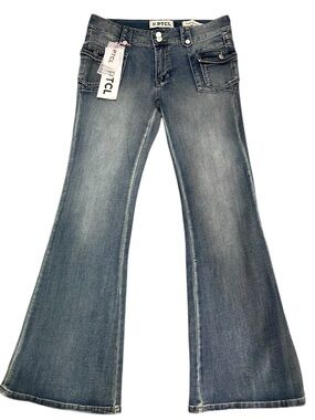 PTCL Ethika Flare Jeans Double Button Mid Rise Stretch Denim Size 31